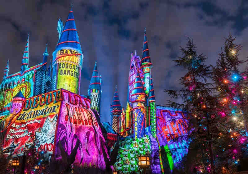 Castillo de Hogwarts iluminacion navideña
